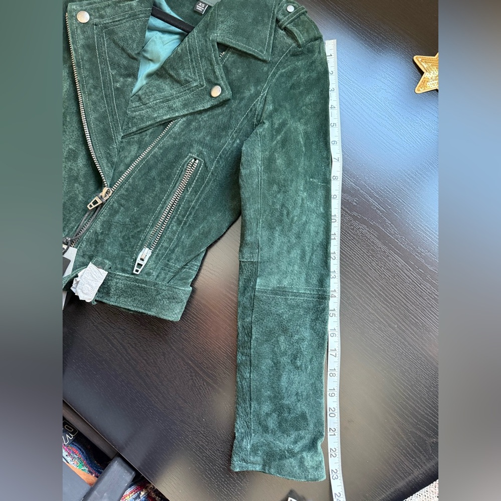 BLANKNYC Emerald Green Suede Moto Jacket NWT Leather Biker Belted XS - Picture 12 of 13